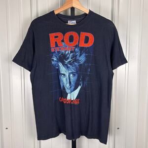 Rod Stewart 1984 Camouflage Tour Canada Dry Vintage Large Band Tee